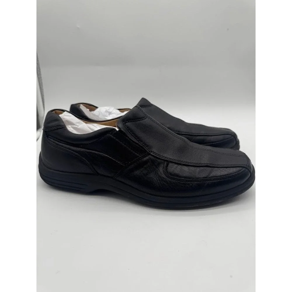 Johnston & Murphy XC4 Mens Black Leather Slip On‎ Loafers Square Moc Toe Shoes